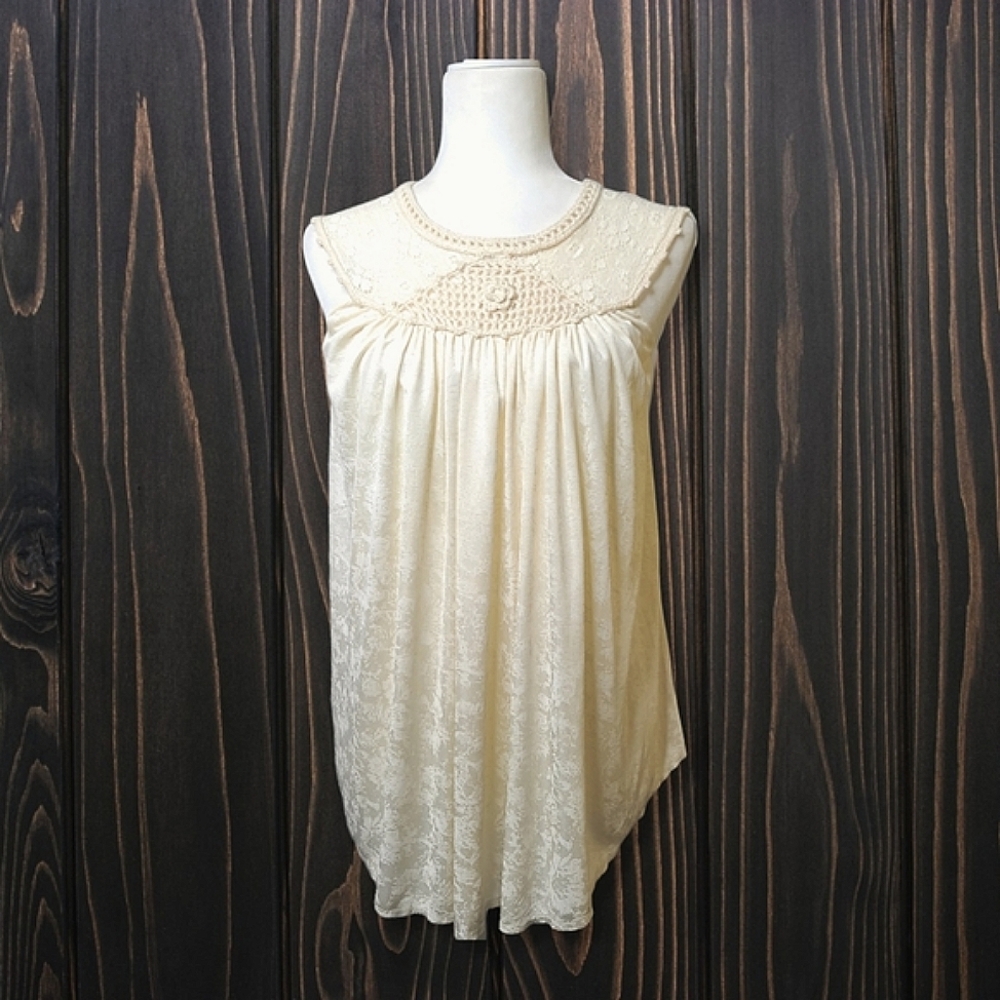 Free People Cream Crochet Sleeveless Babydoll Top Size XS